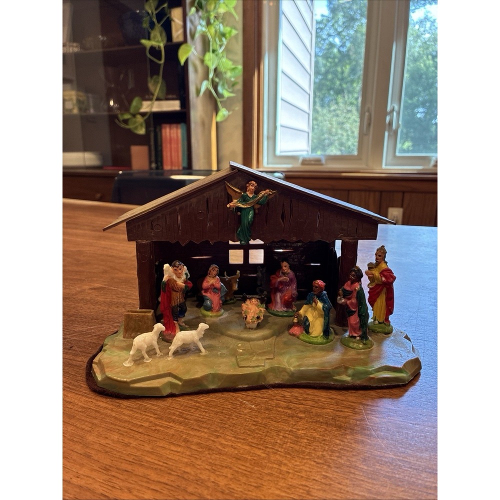1960's vintage Shiny Bright Holiday Nativity Set (Birth of Jesus manger scene)